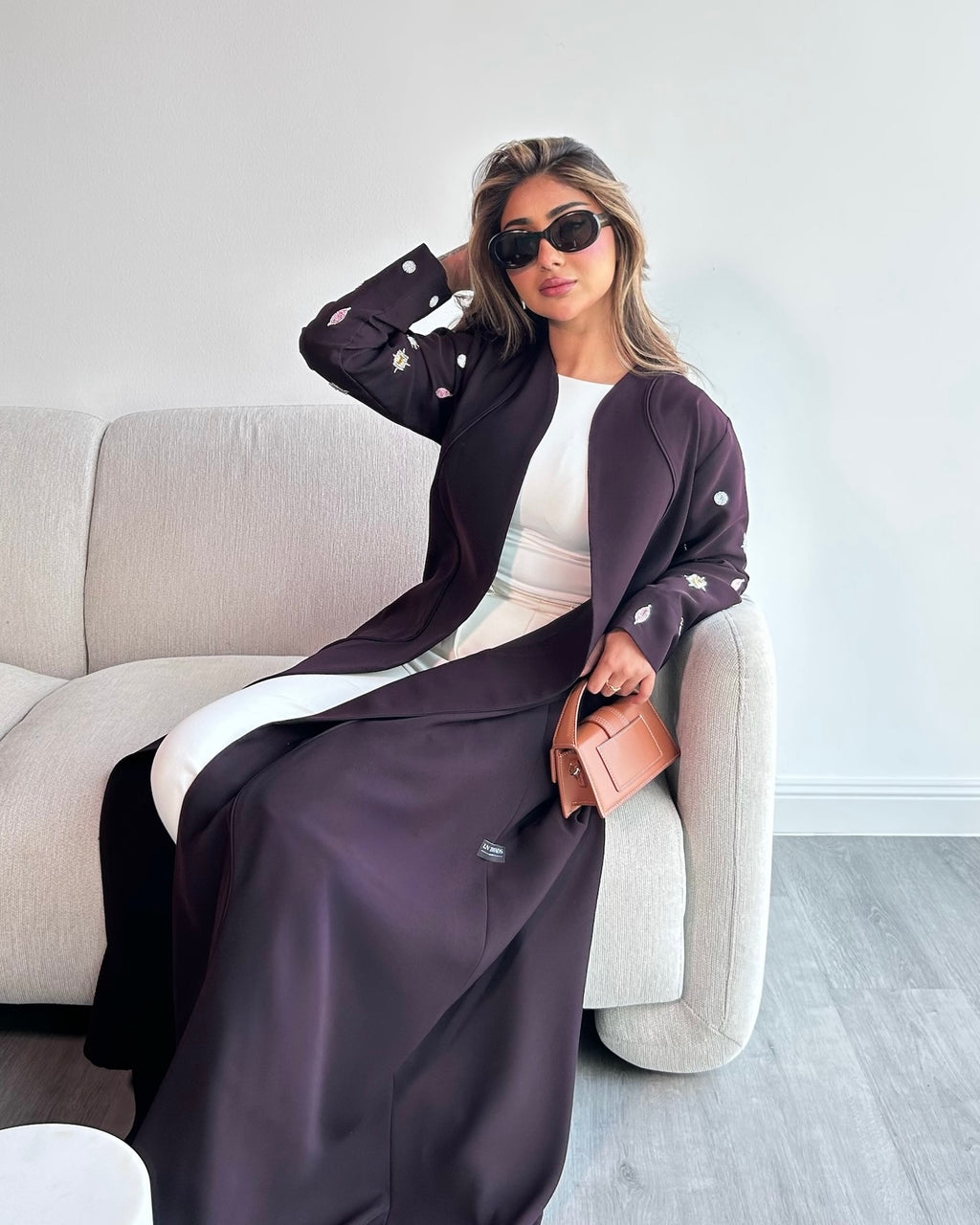 Purple Waves Handcrafted Embroidery Abaya