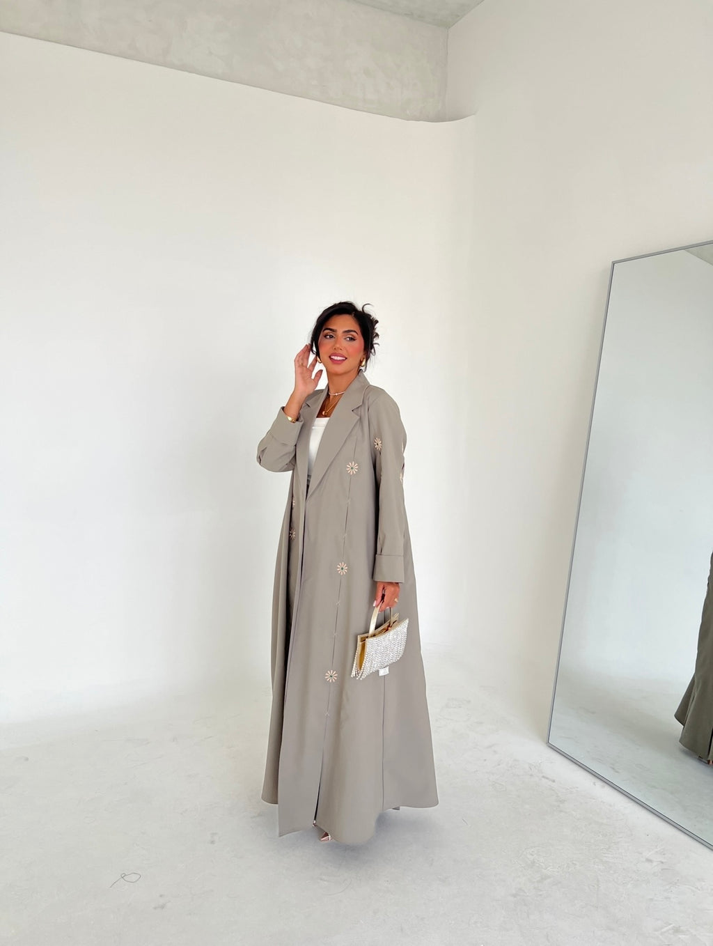 Beige Blazer Embroidery Abaya