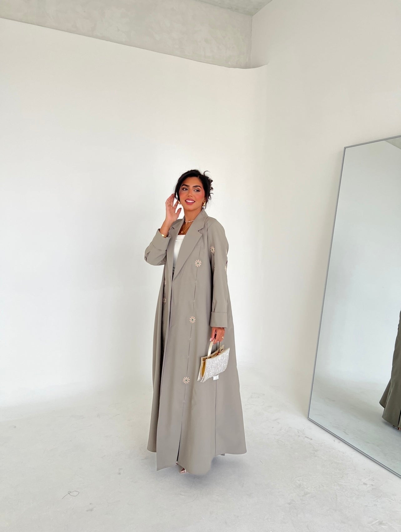 Beige Blazer Embroidery Abaya