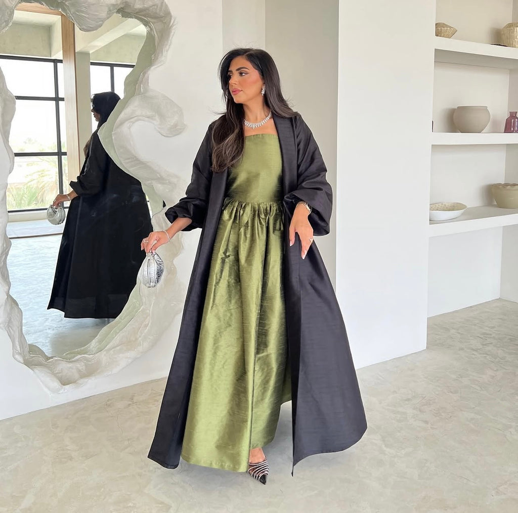 Two Piece Set, Dress With Abaya In Organza Fabric