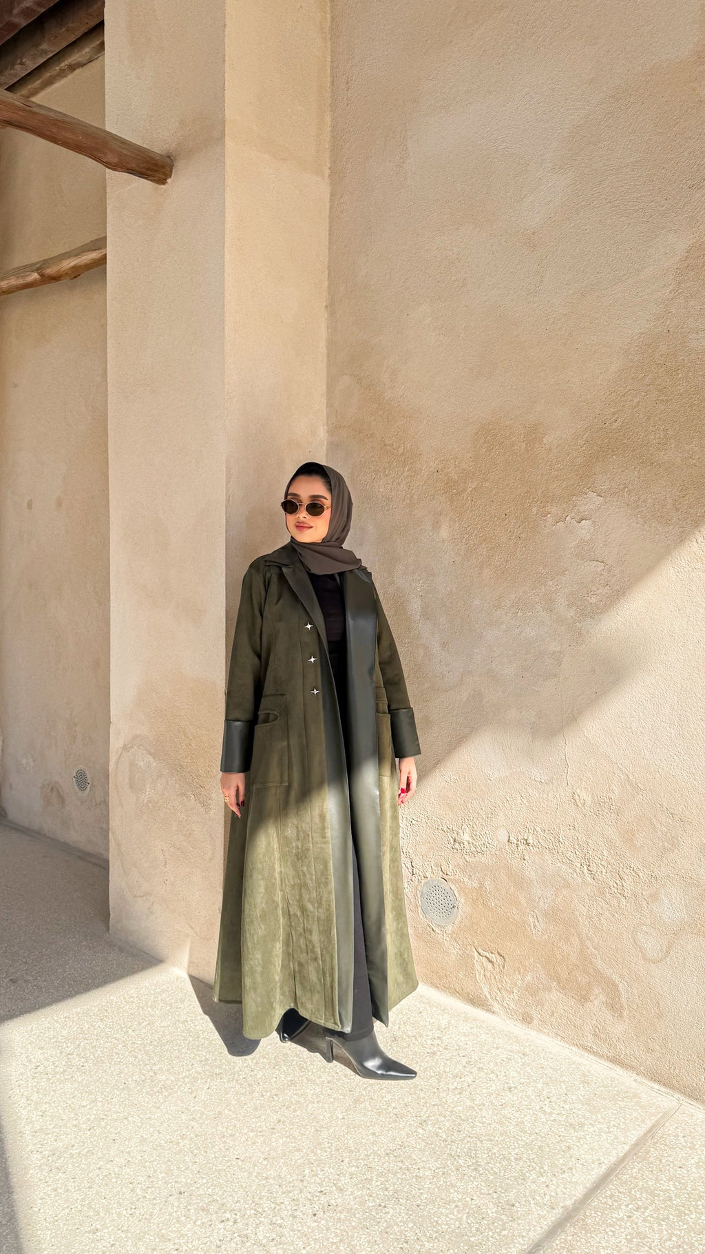 Olive Green Shamwa With Leather Abaya