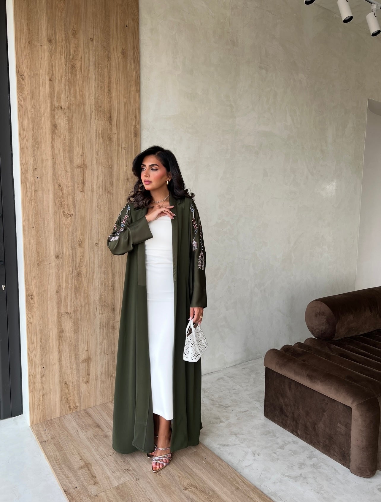 Green With Silk Embroidery Abaya