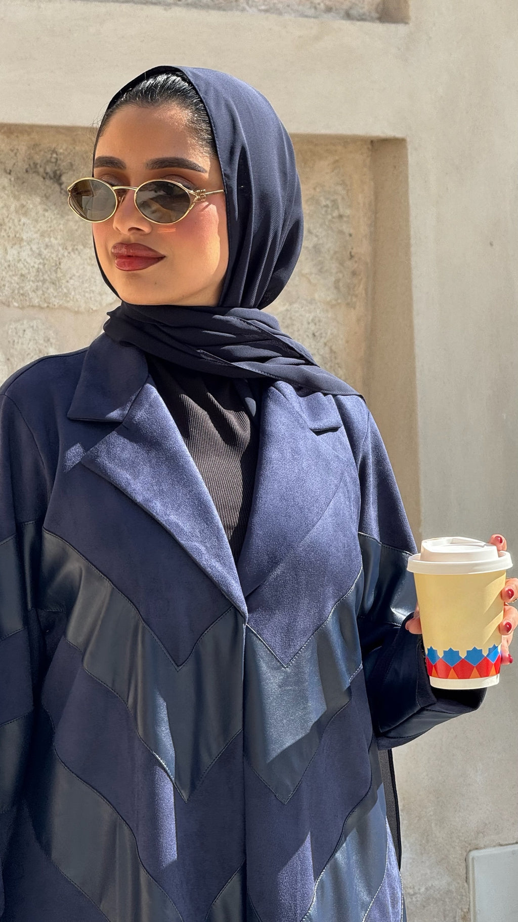 Navy Blue Shamwa With Leather Abaya