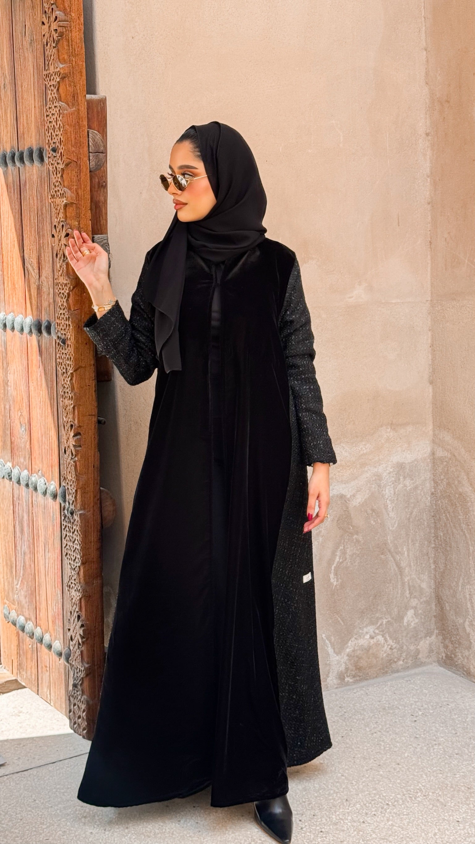 Black Velvet With Wool Abaya