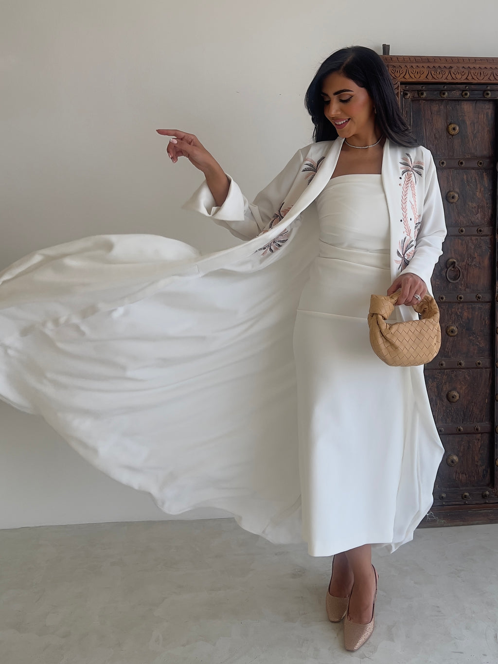 White Crepe With Embroidery Abaya