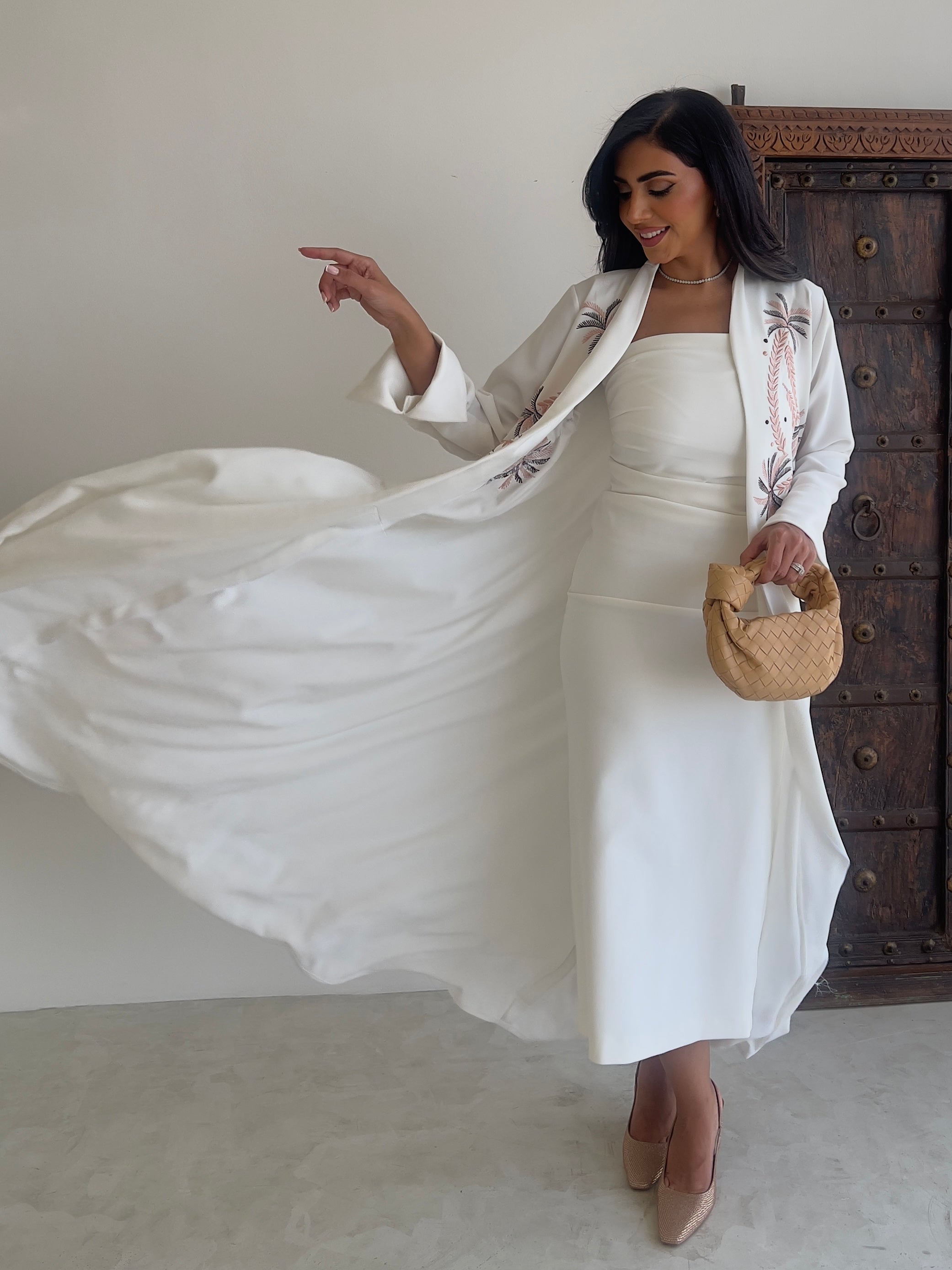 White Crepe With Embroidery Abaya