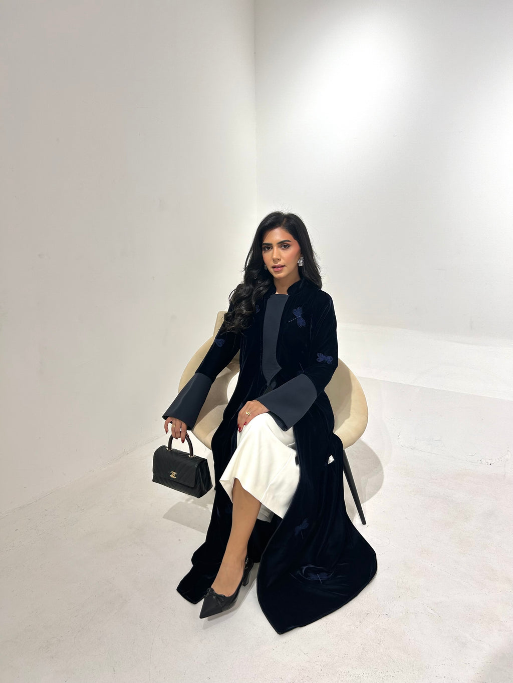 Navy Blue Velvet With Embroidery Abaya