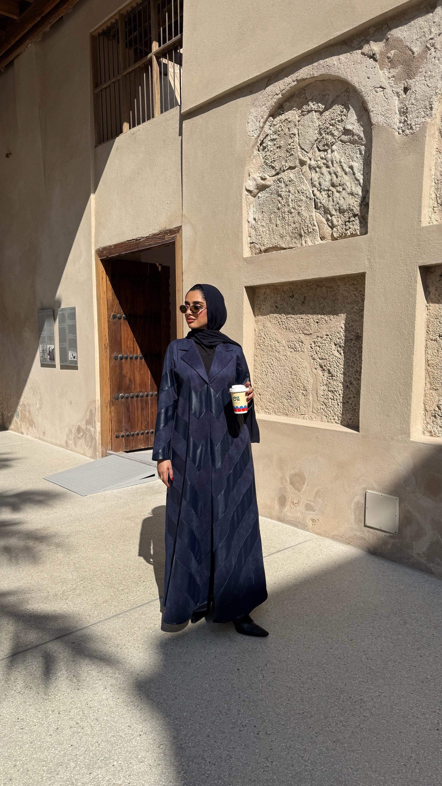 Navy Blue Shamwa With Leather Abaya