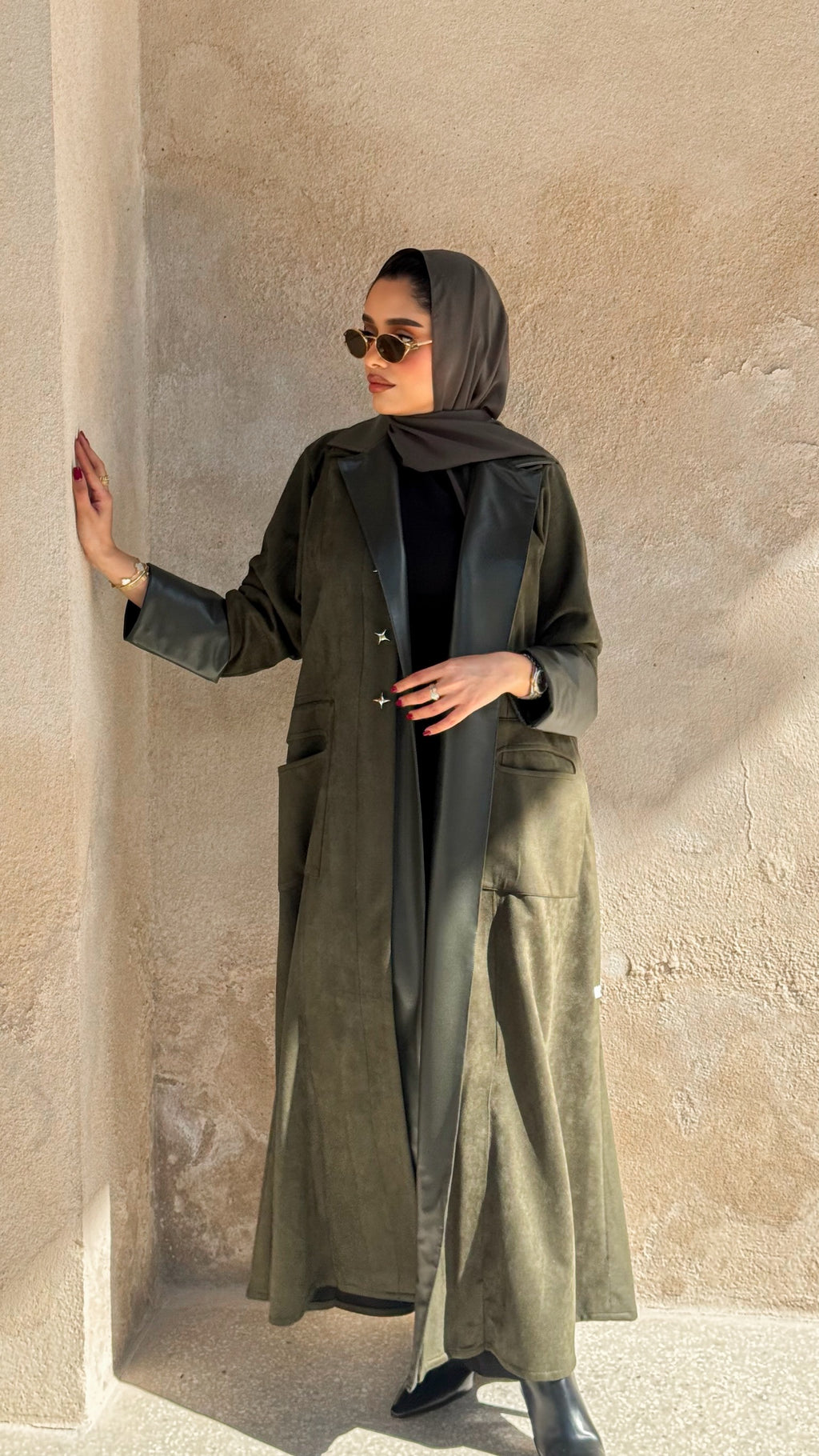 Olive Green Shamwa With Leather Abaya