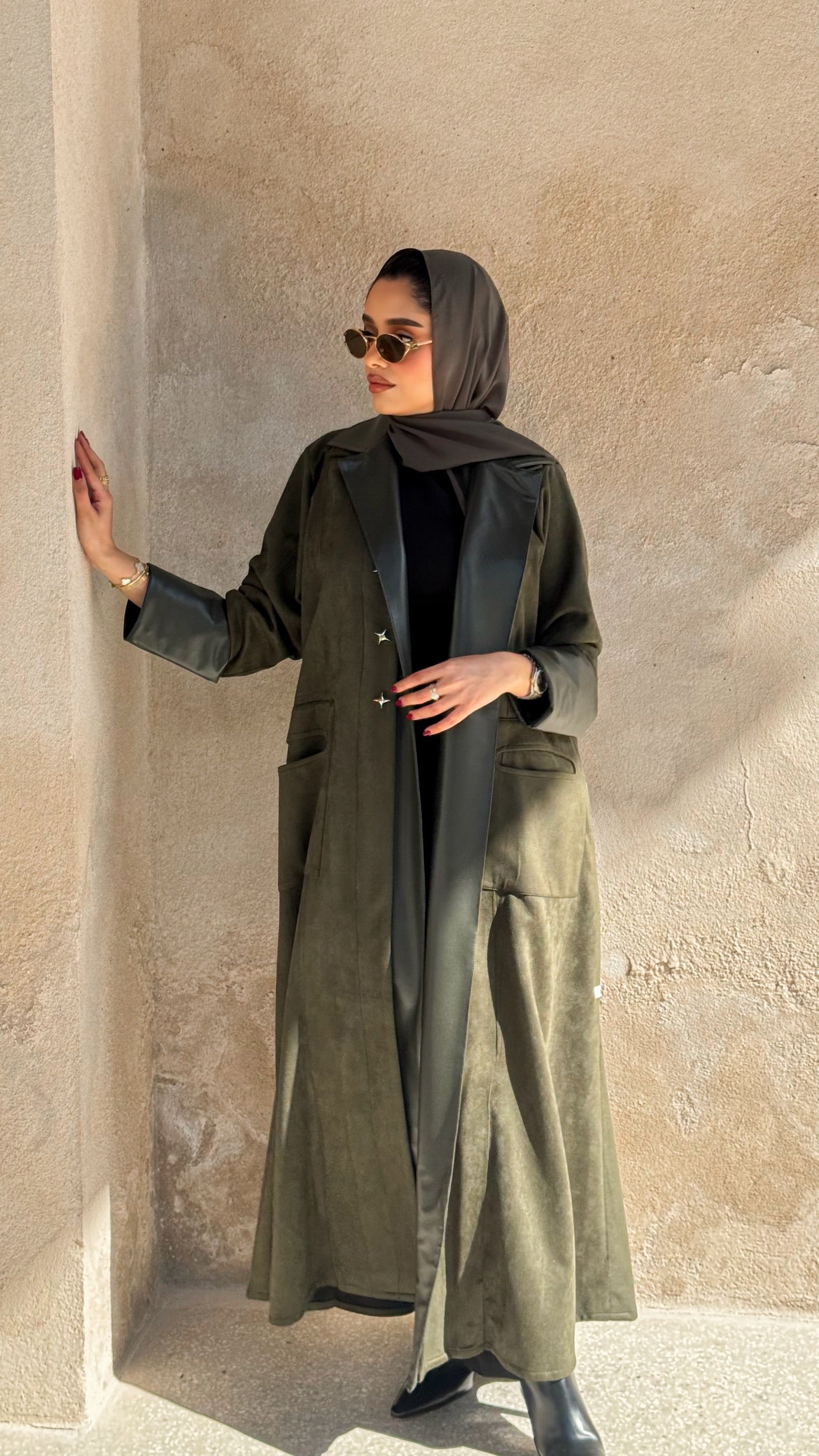 Olive Green Shamwa With Leather Abaya