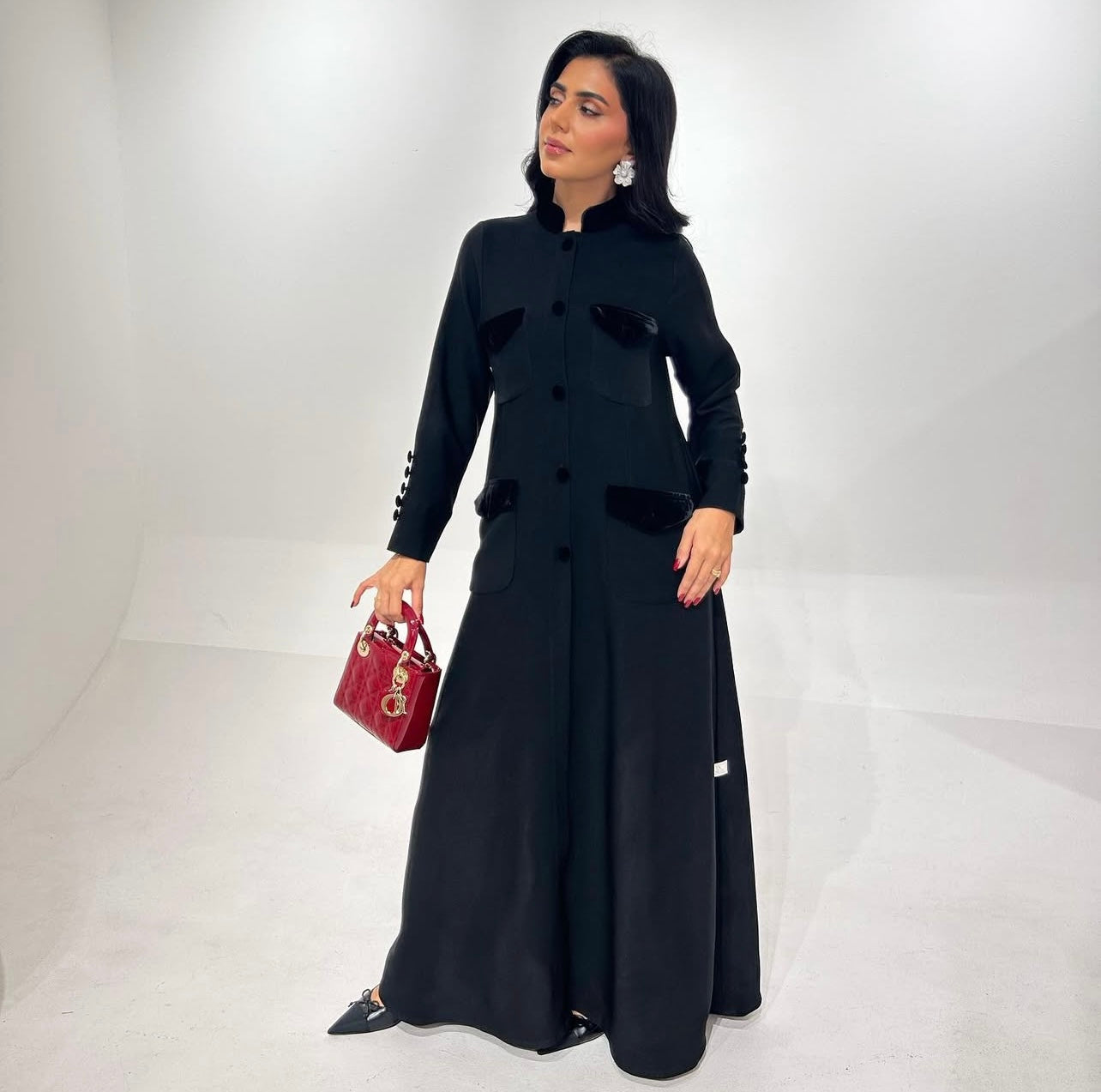 Black Crepe With Velvet Abaya