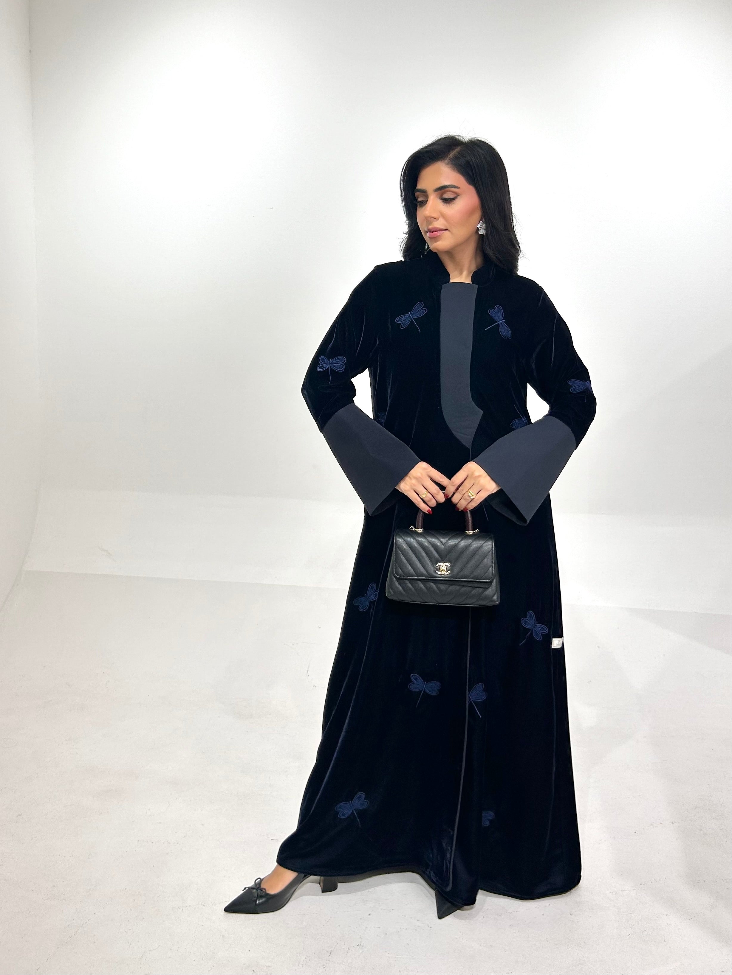 Navy Blue Velvet With Embroidery Abaya