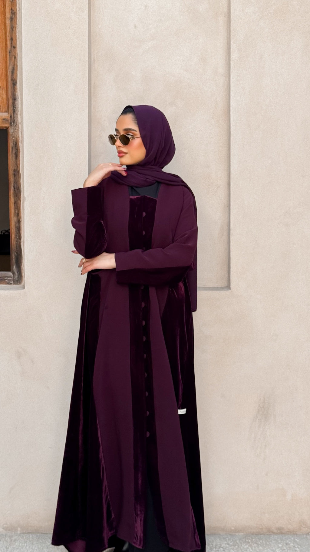 Purple Velvet And Crepe Abaya
