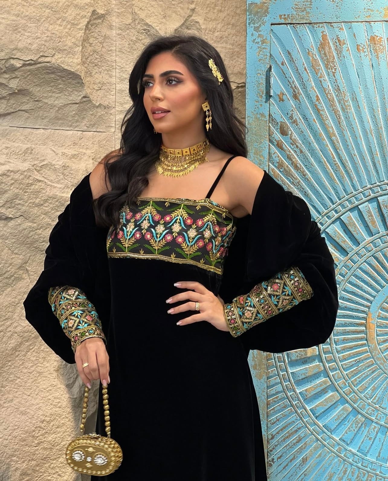 Velvet Jalabeya With Cardigans