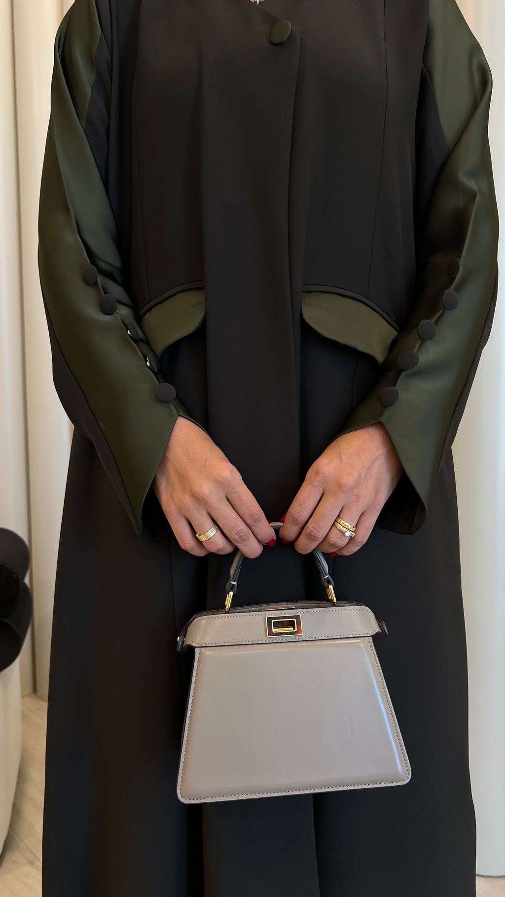 Olive Green Crepe With Silk Abaya