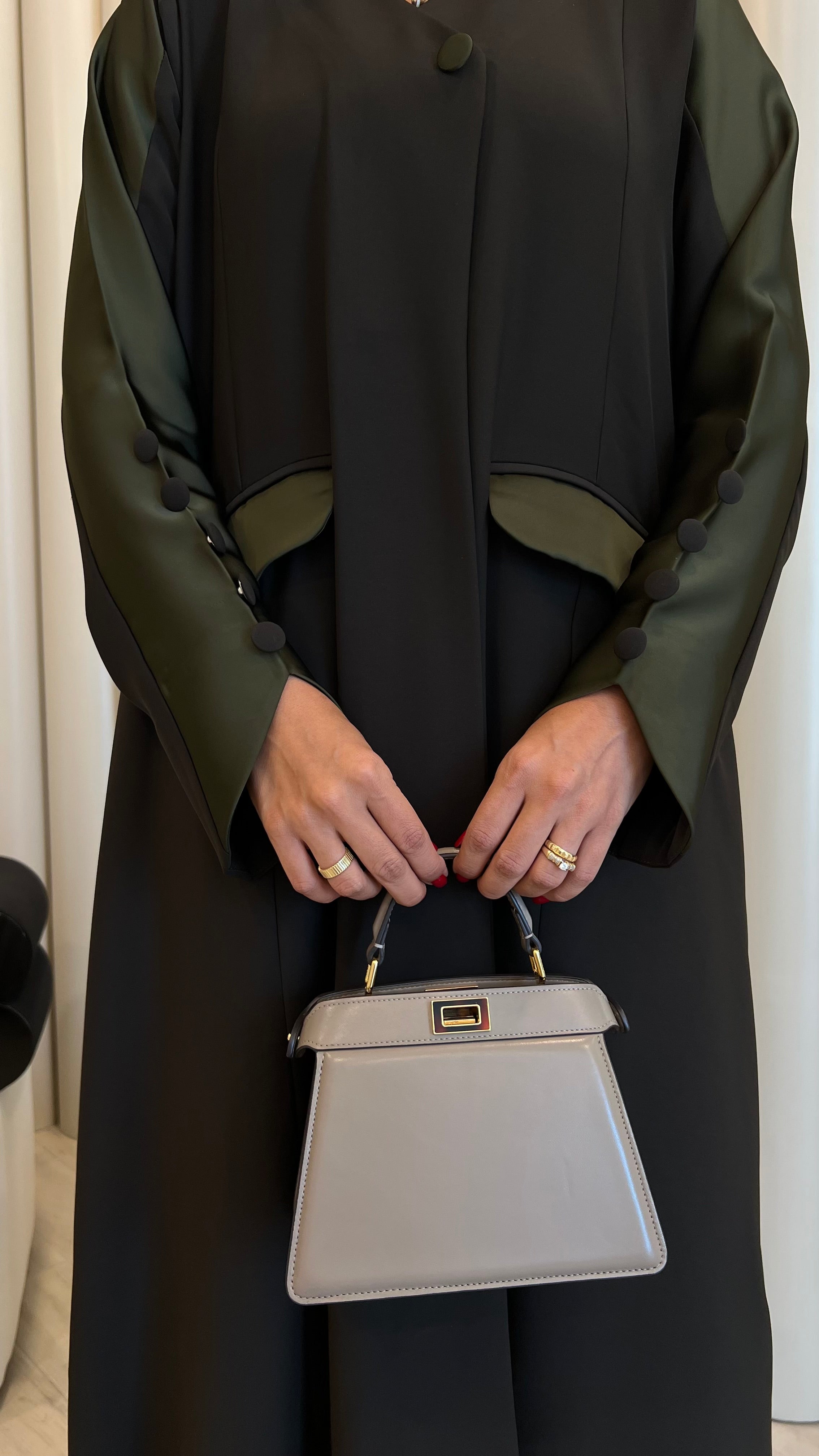 Olive Green Crepe With Silk Abaya