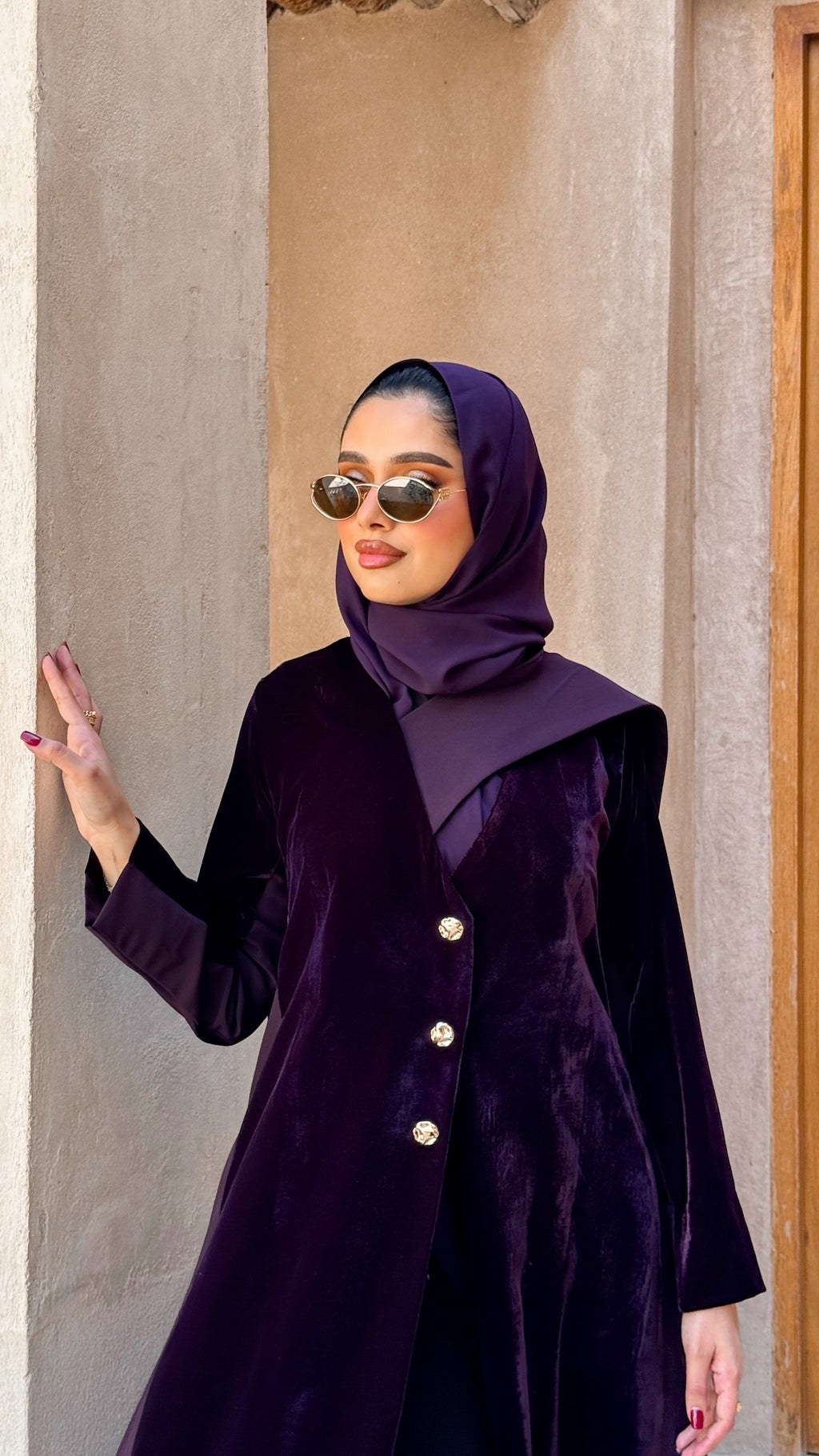 Purple Velvet With Crepe Shawl Abaya