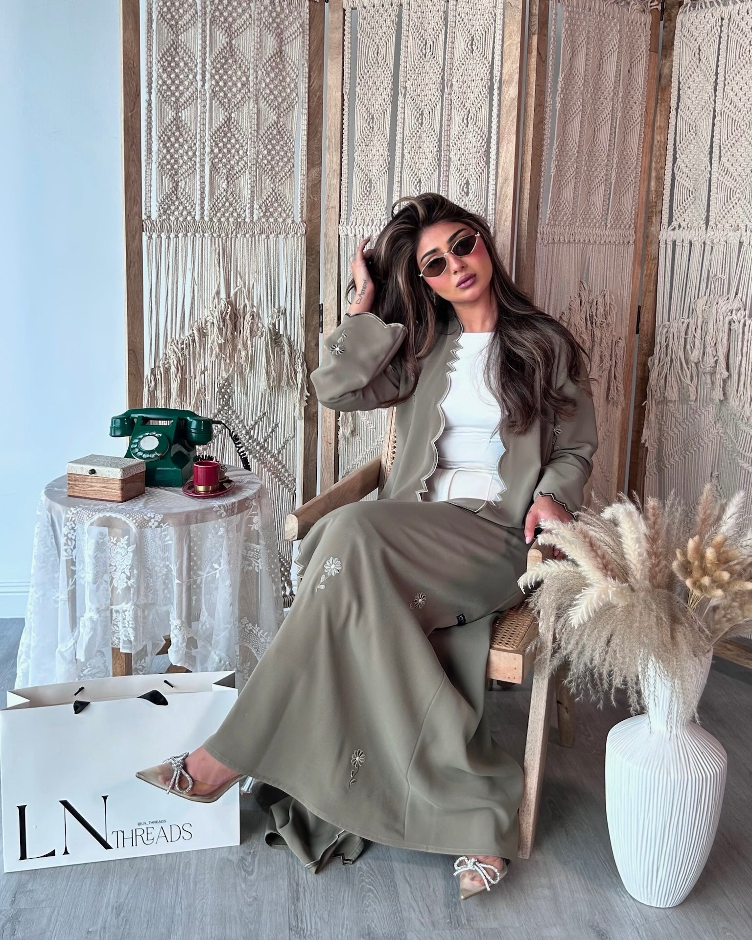 Light Olive Green Embroidery Abaya