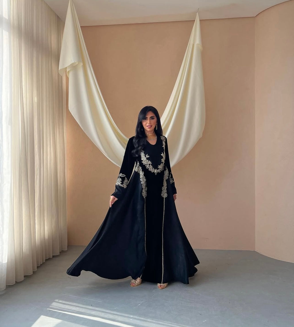 Black Jakar With Velvet Embroidery Jalabeya