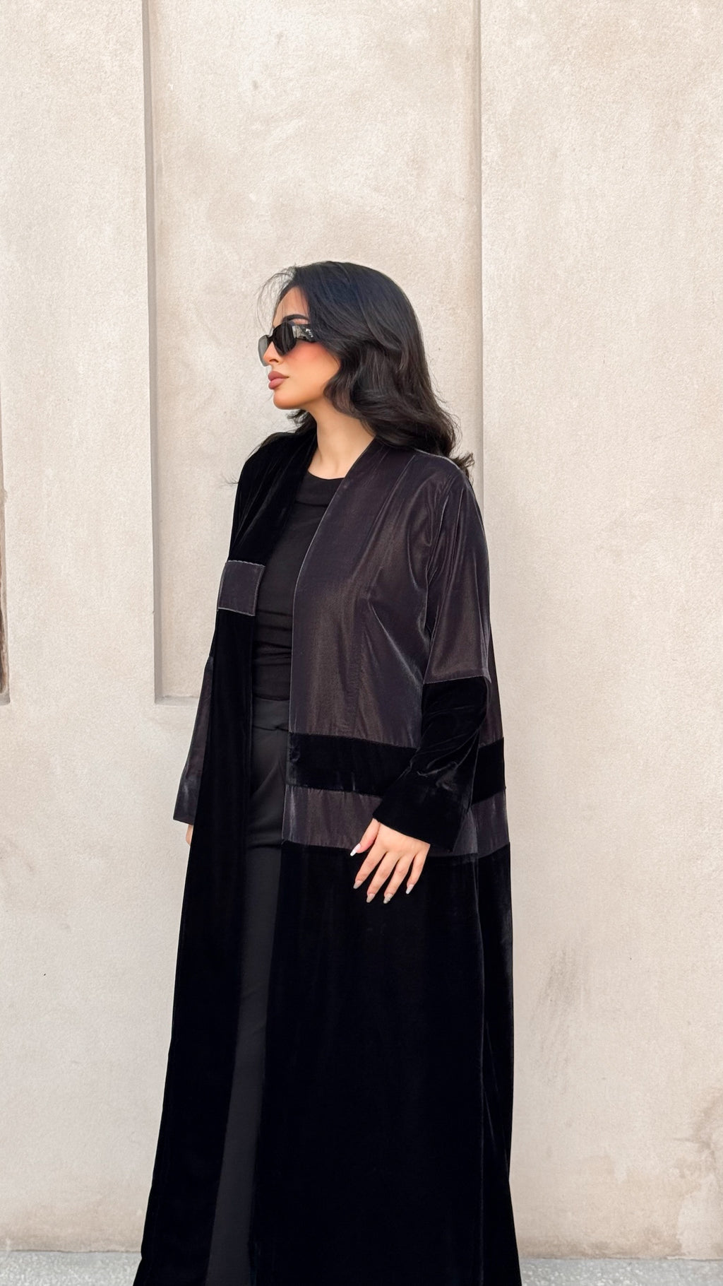 Black And Grey Velvet Abaya
