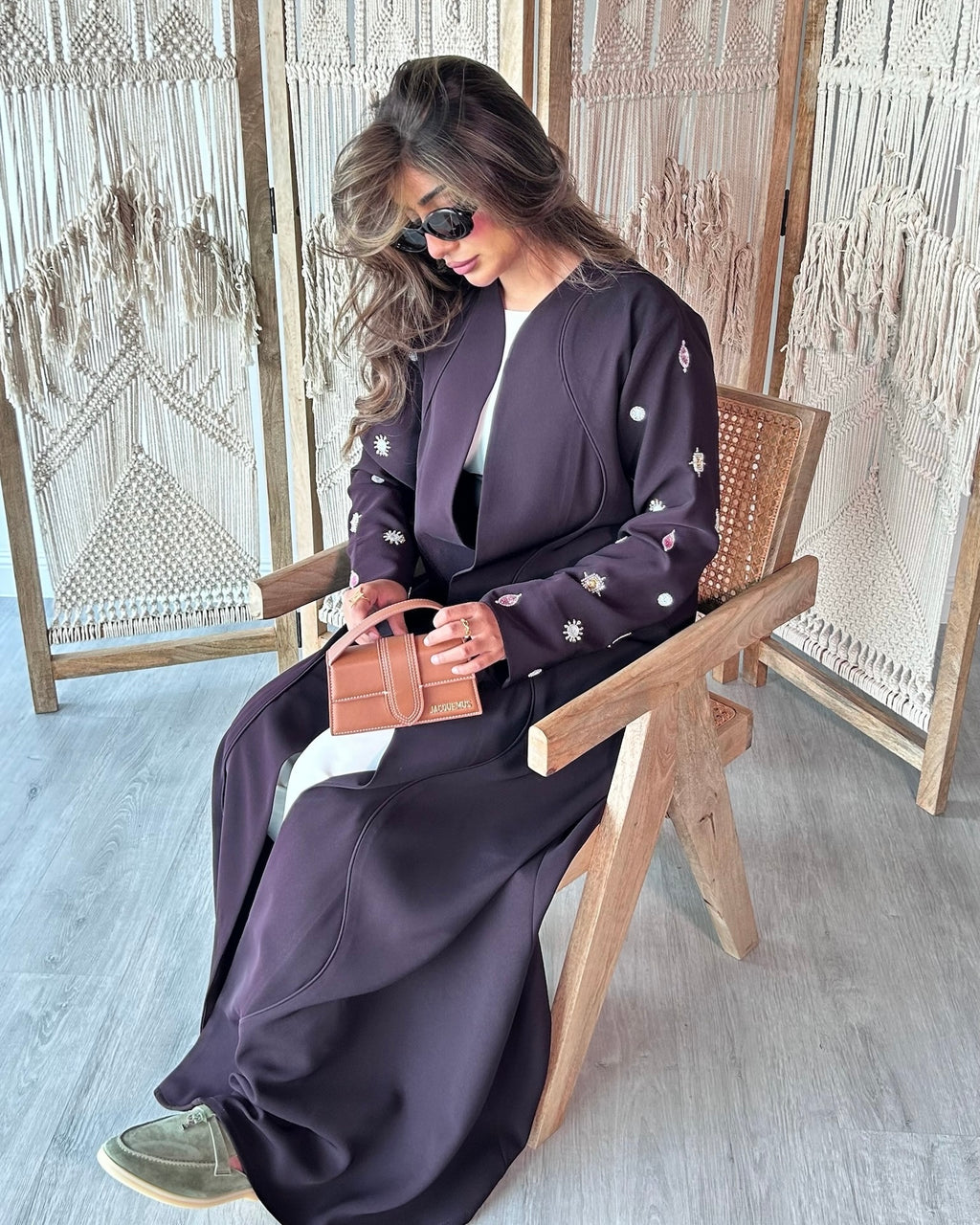 Purple Waves Handcrafted Embroidery Abaya