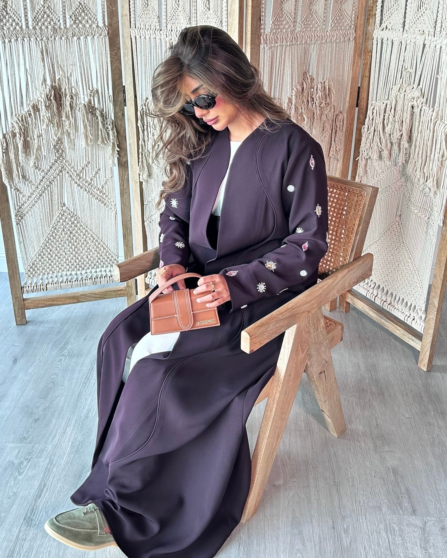 Purple Waves Handcrafted Embroidery Abaya