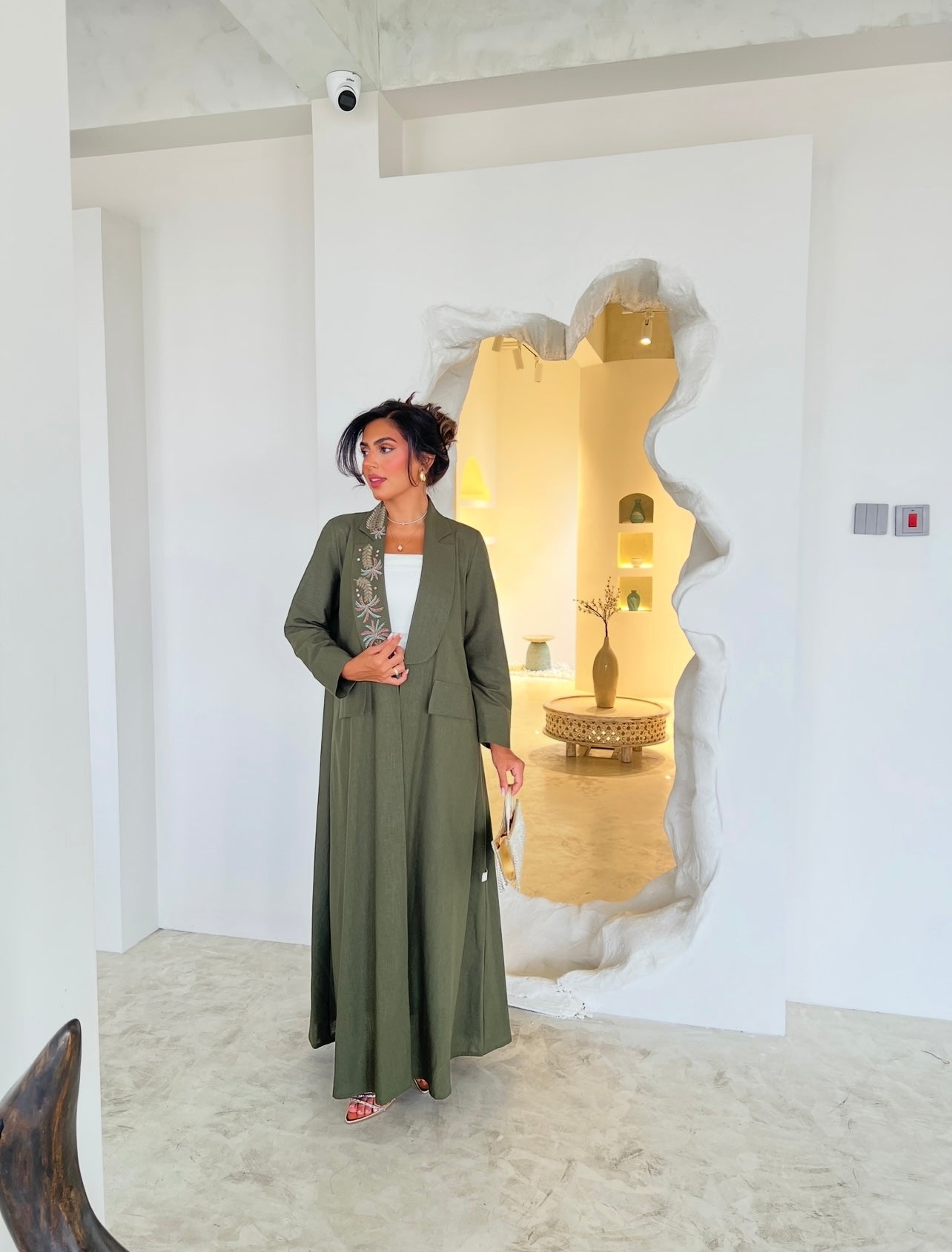 Green Linnen With Embroidery Abaya