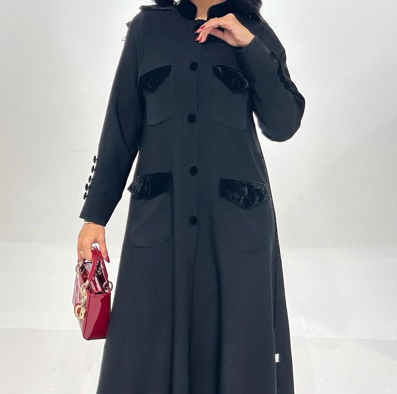 Black Crepe With Velvet Abaya