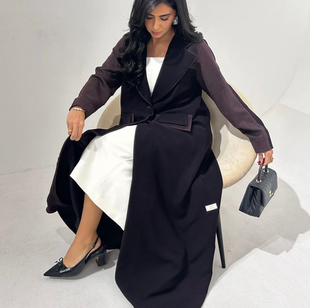 Dark Purple Shamwa With Crepe Abaya