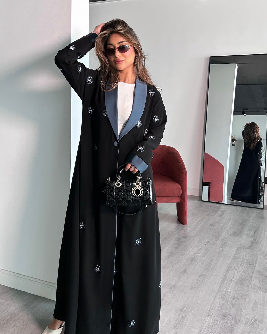 Black And Blue Embroidery Abaya