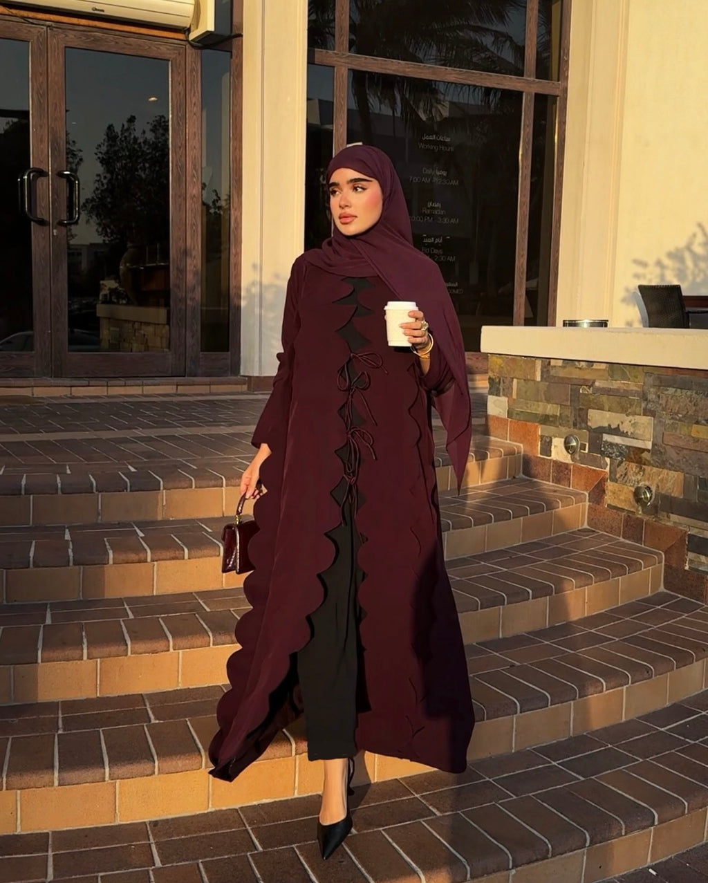 Purple Crepe With A Wavy Cut And Bow tie Abaya