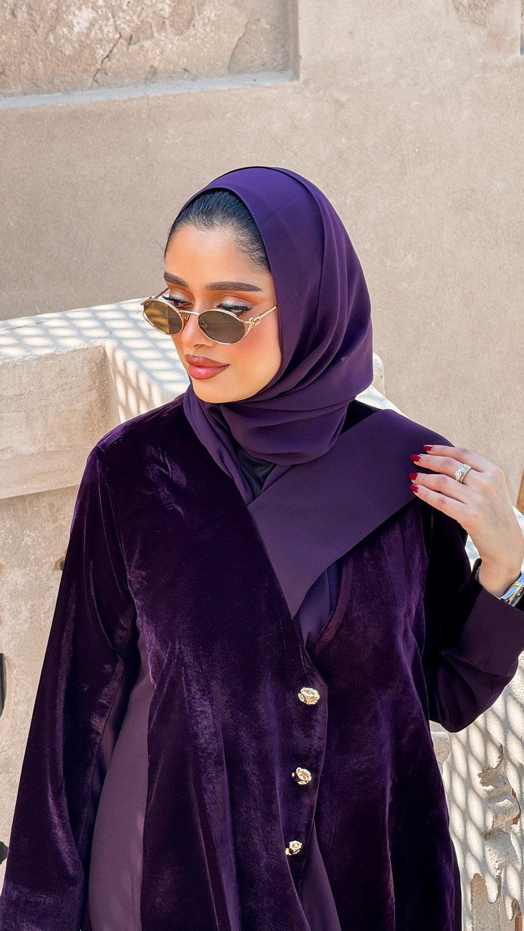 Purple Velvet With Crepe Shawl Abaya