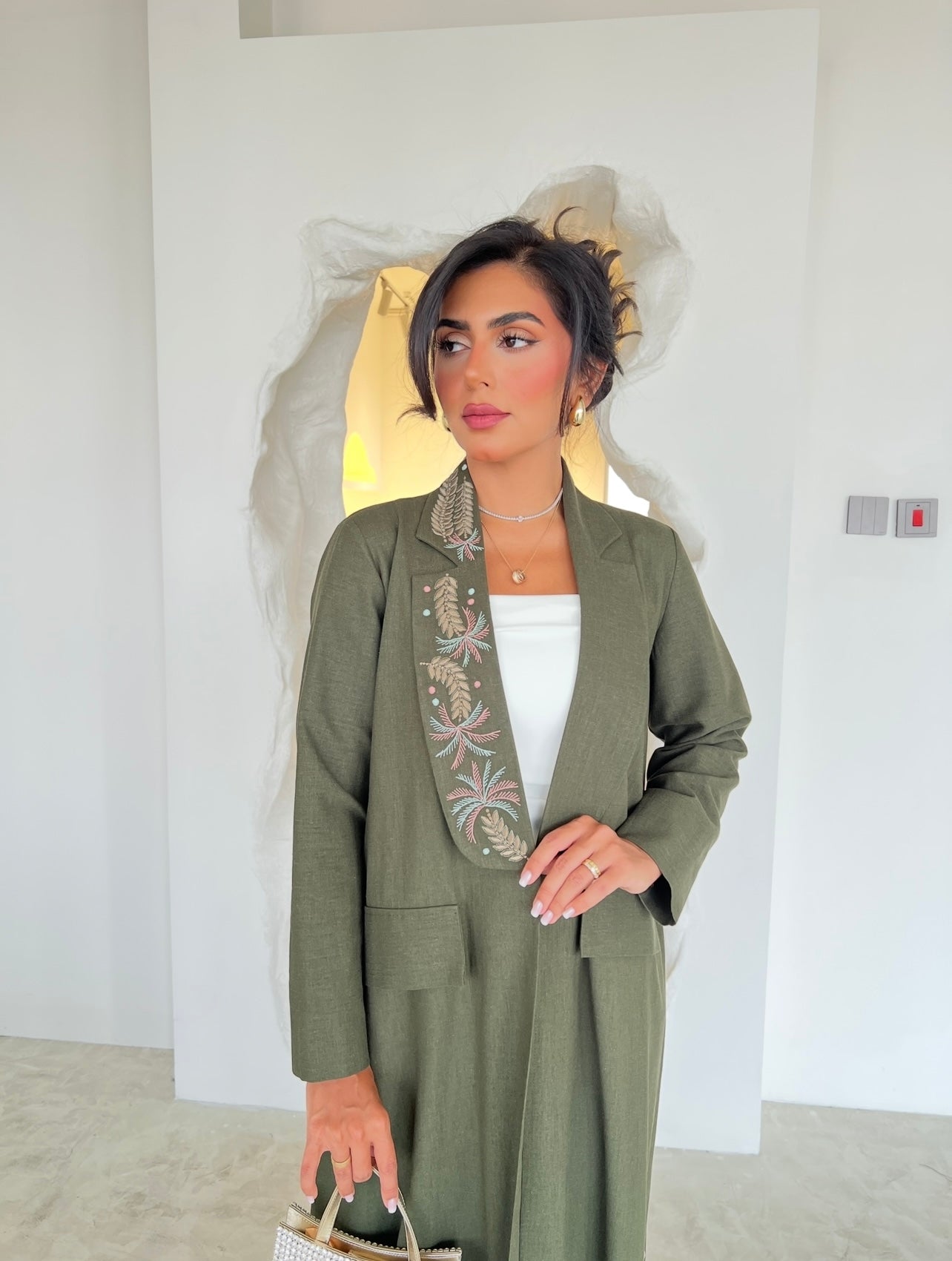 Green Linnen With Embroidery Abaya