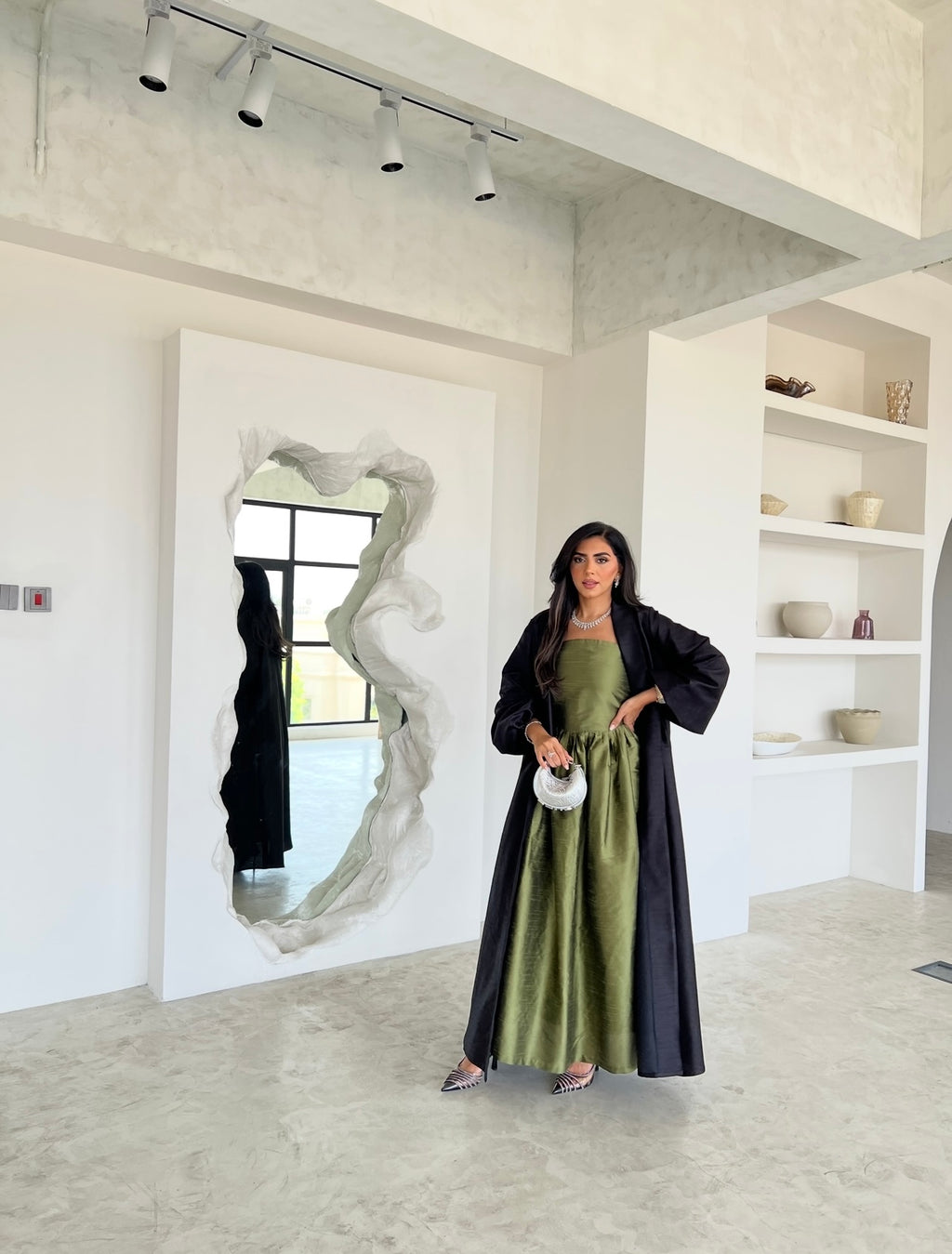 Two Piece Set, Dress With Abaya In Organza Fabric