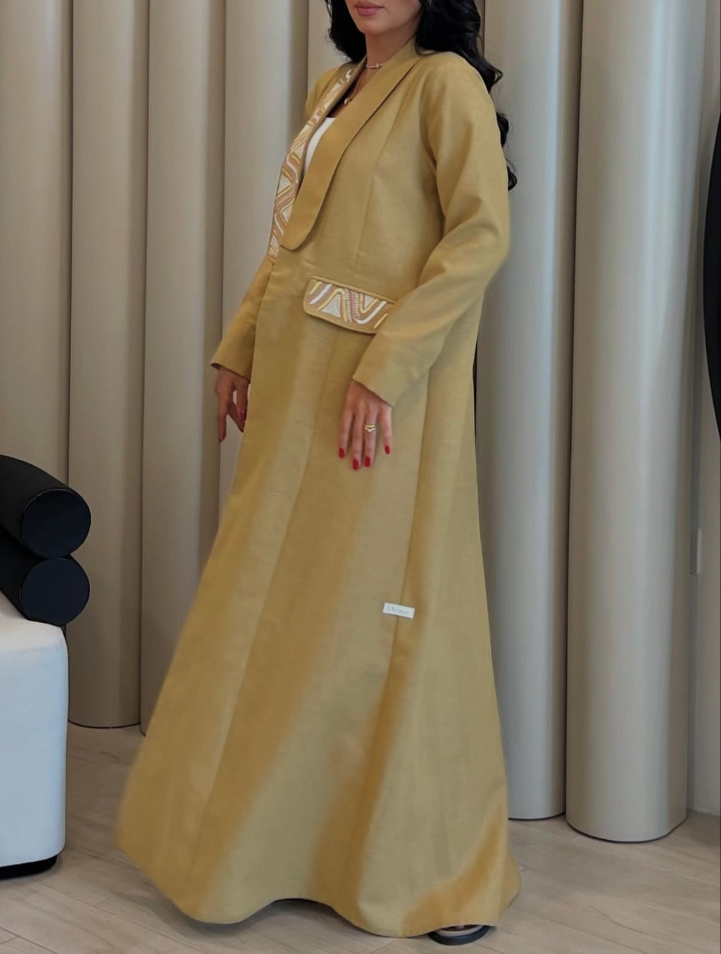 Mustard Yellow Embroidery Abaya