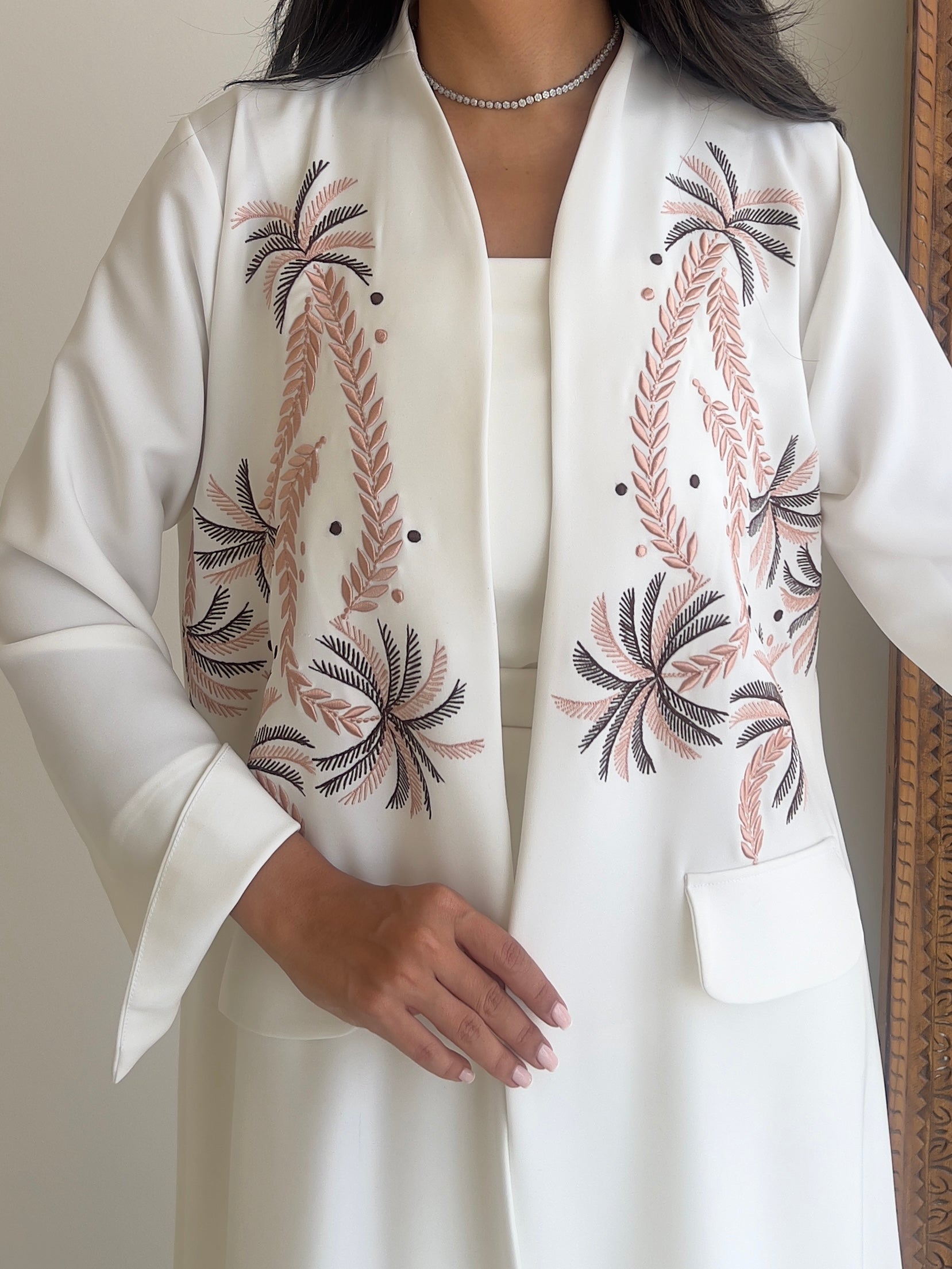 White Crepe With Embroidery Abaya