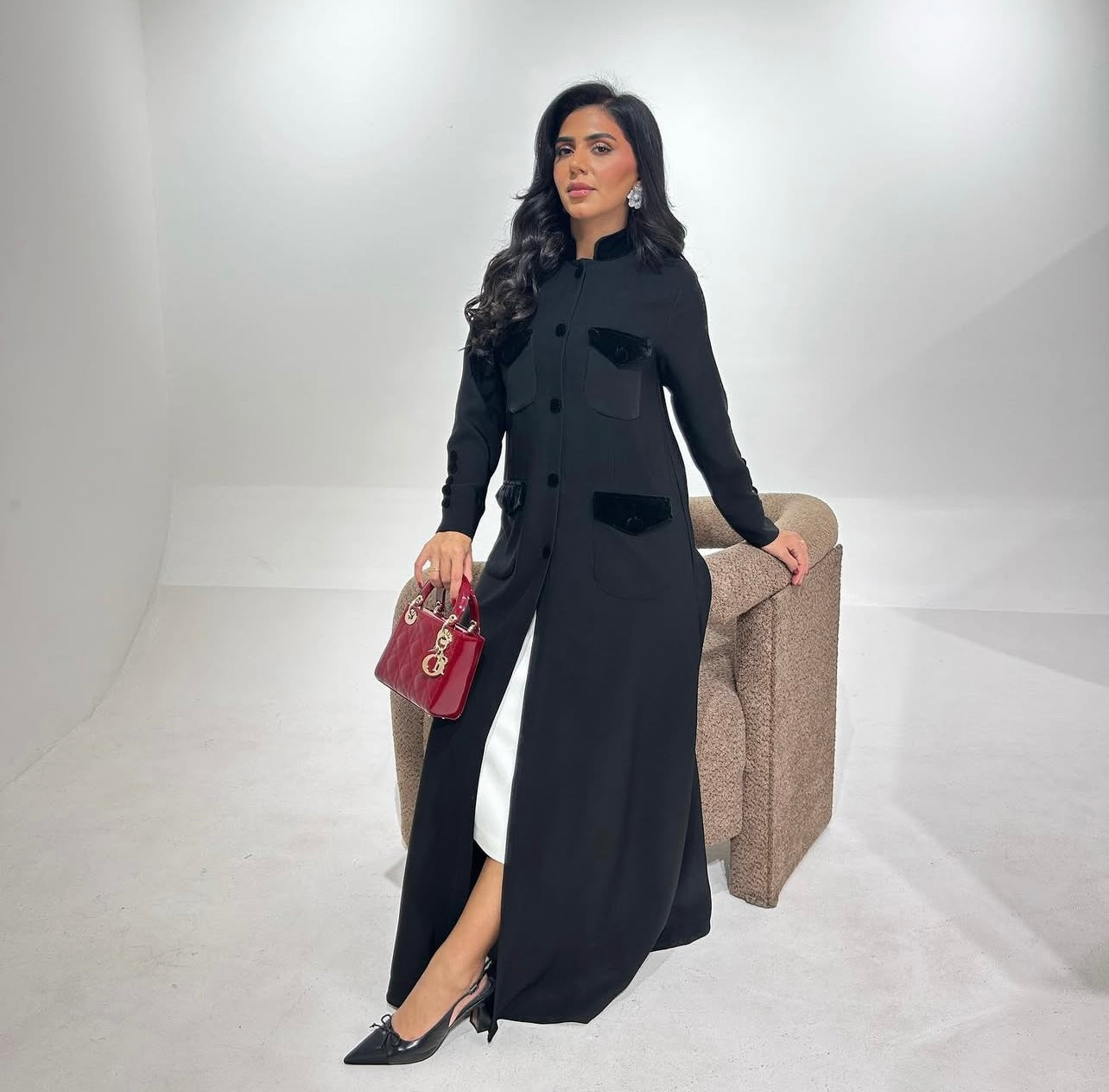 Black Crepe With Velvet Abaya