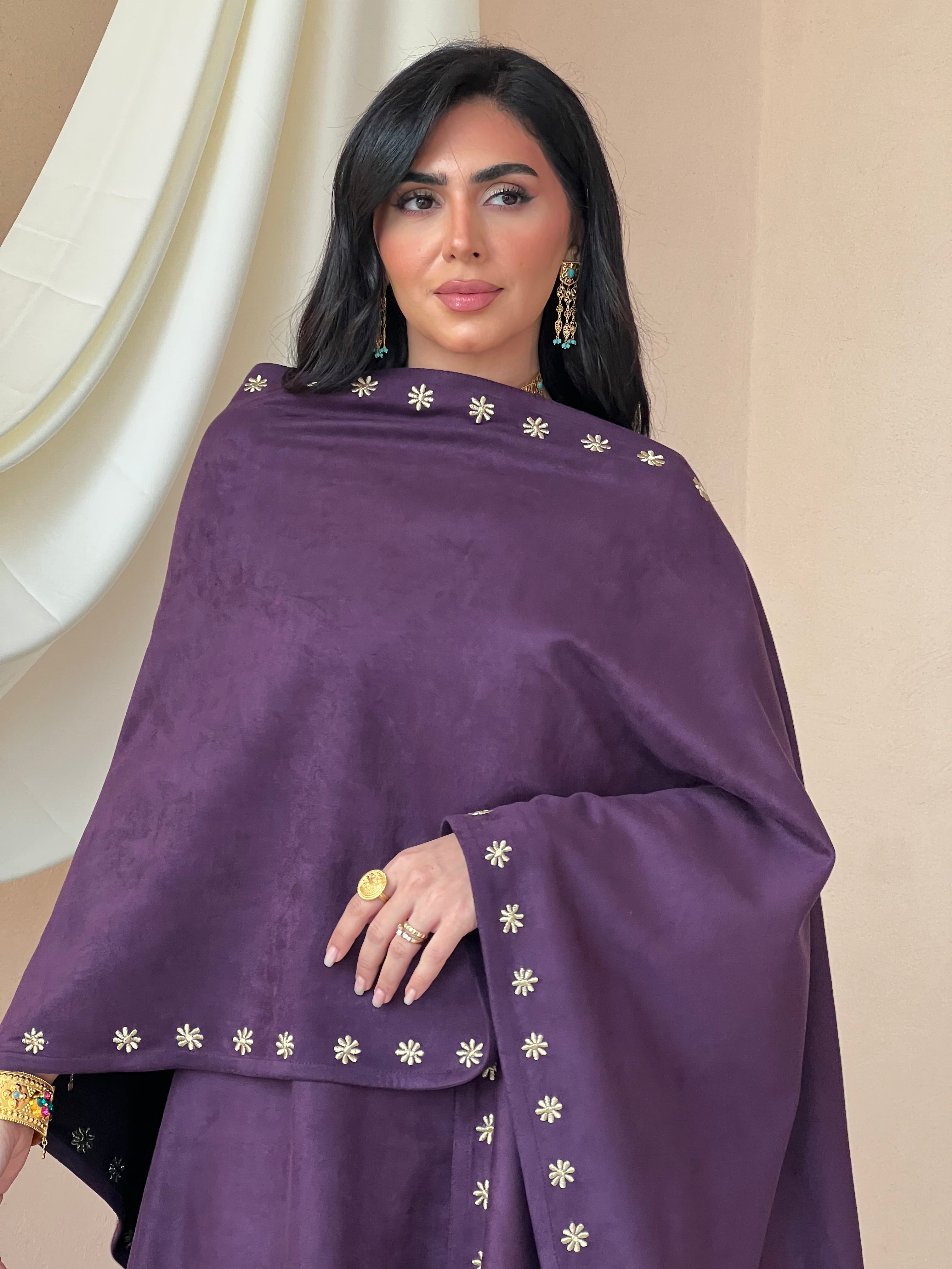 Purple Jalabeya Shamwa – Flower Design