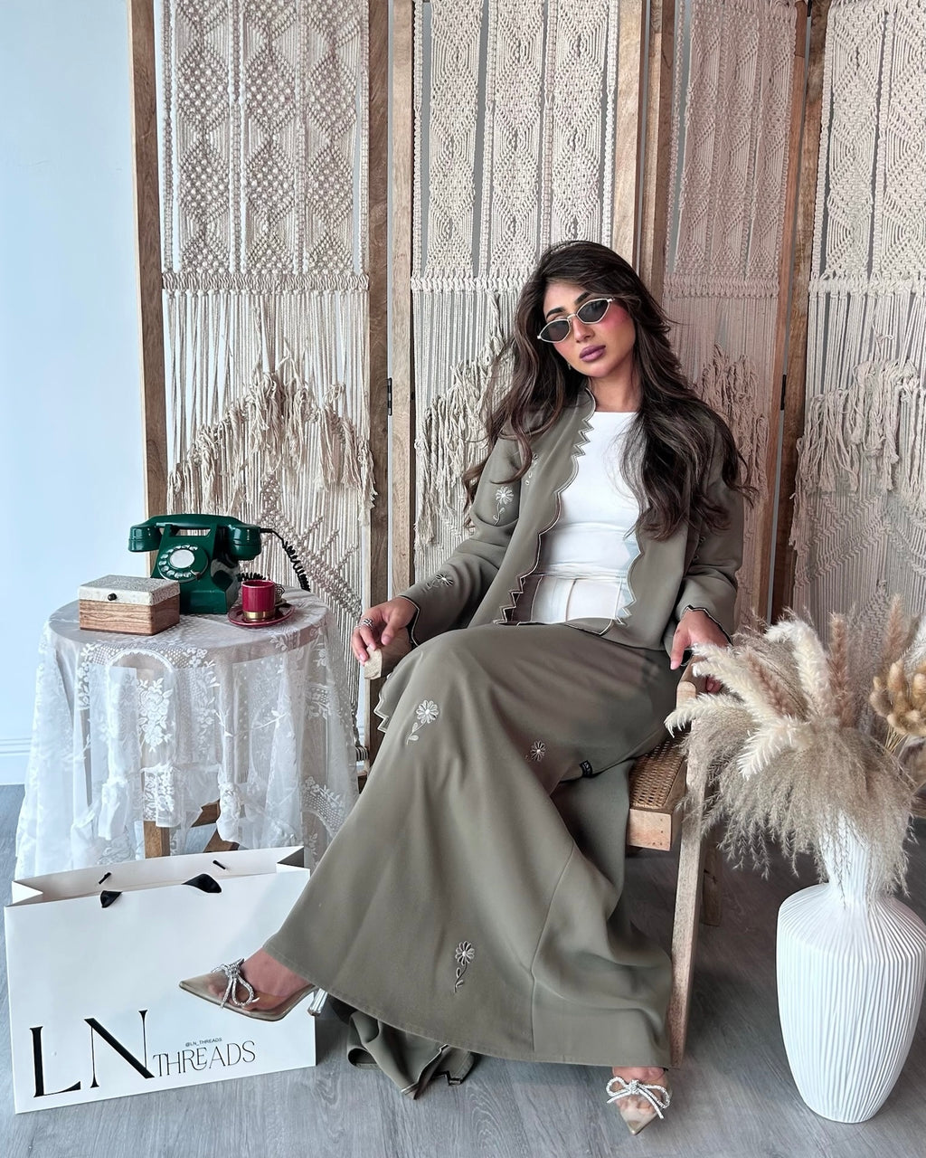 Light Olive Green Embroidery Abaya