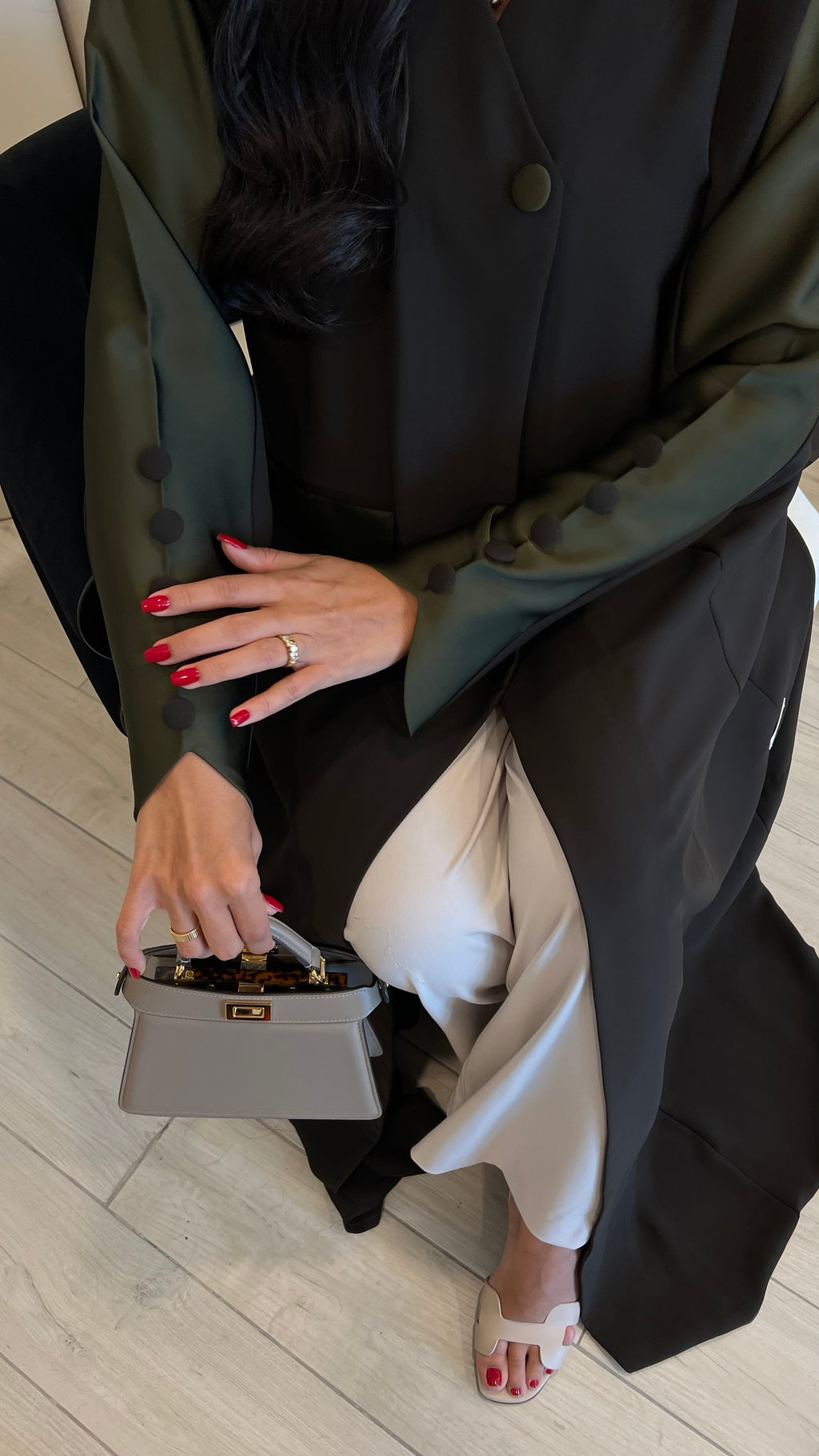 Olive Green Crepe With Silk Abaya