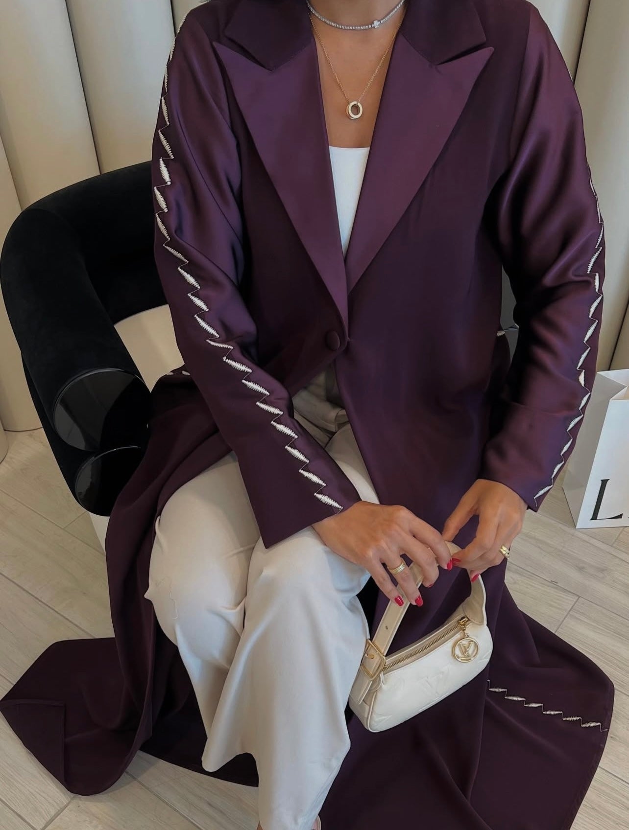 Purple Blazer With Embroidery Abaya