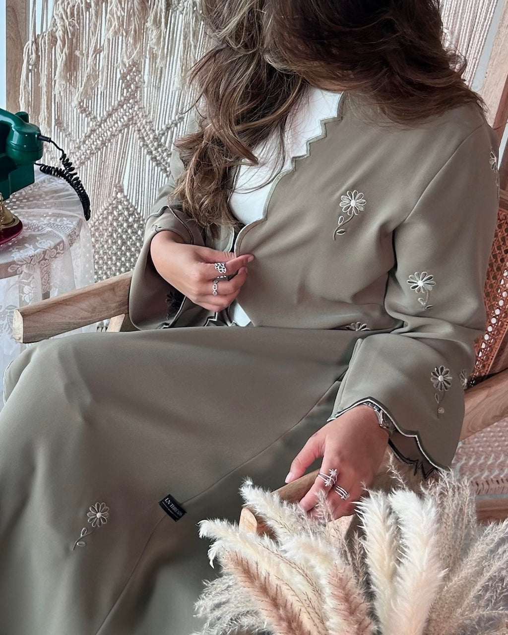 Light Olive Green Embroidery Abaya