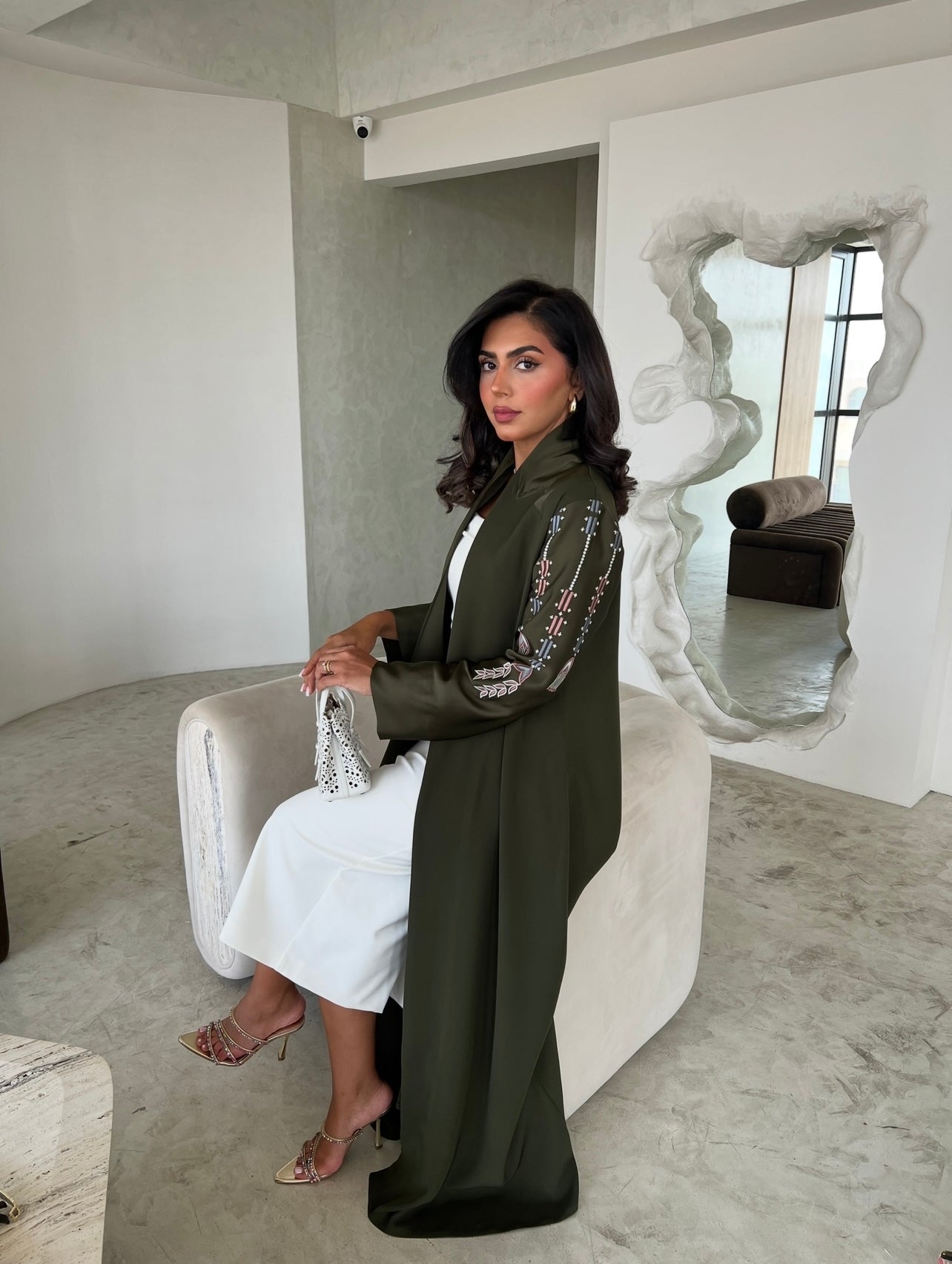 Green With Silk Embroidery Abaya