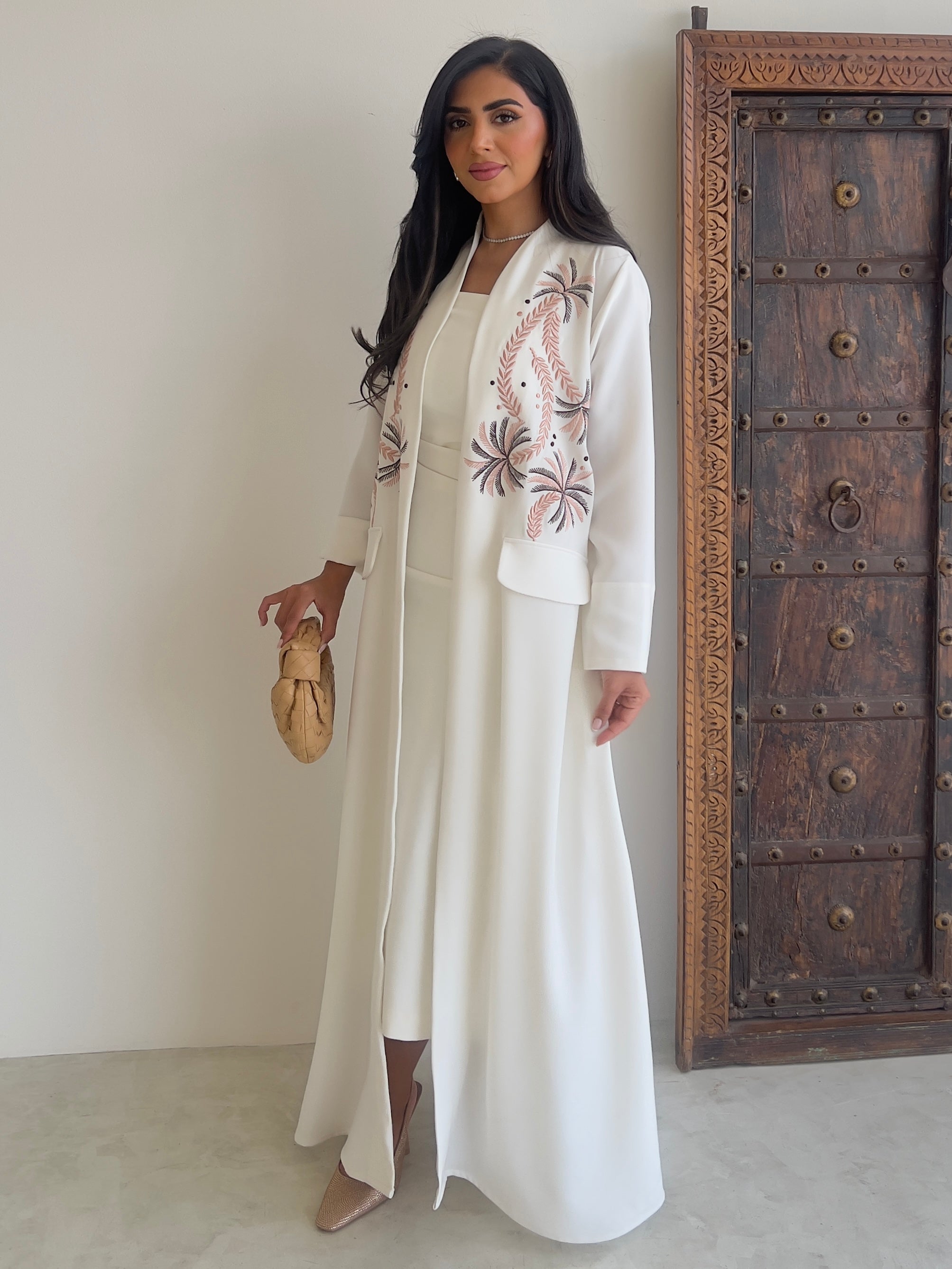 White Crepe With Embroidery Abaya