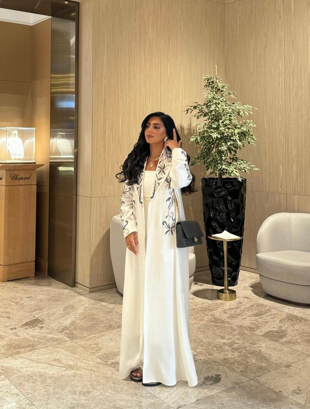 White Blazer Embroidery Abaya