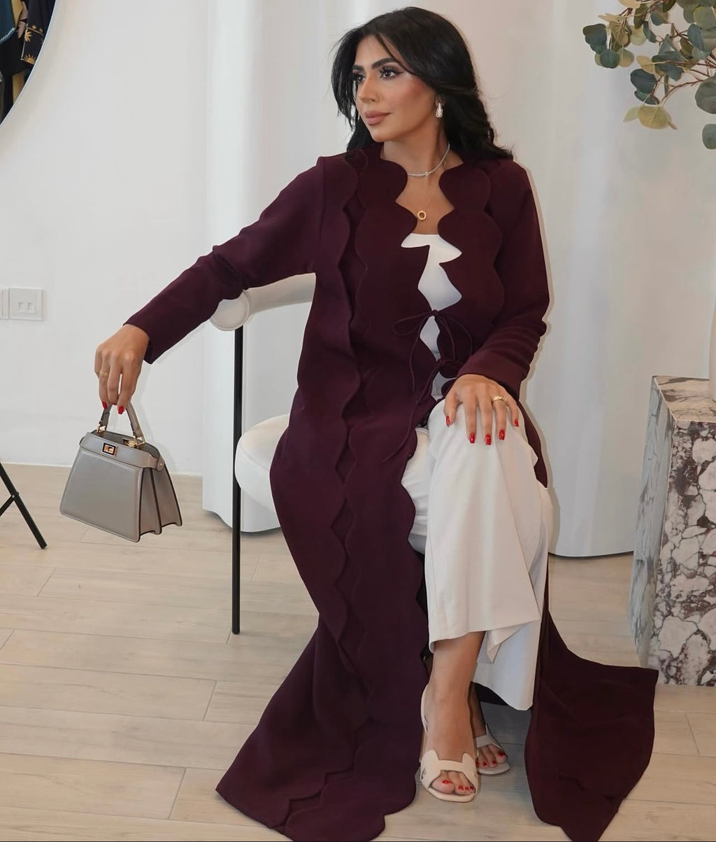 Purple Crepe With A Wavy Cut And Bow tie Abaya