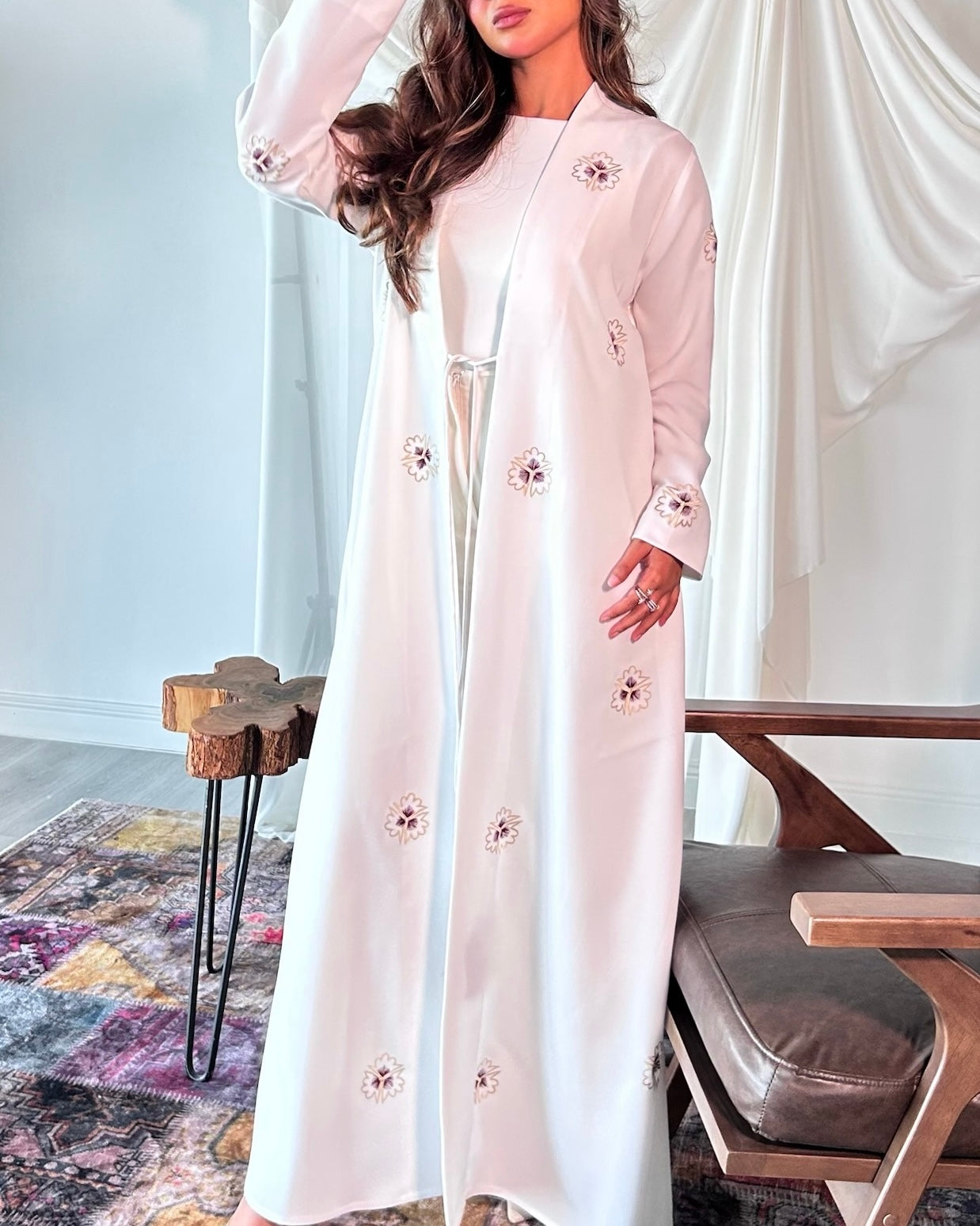 White Embroidery Abaya
