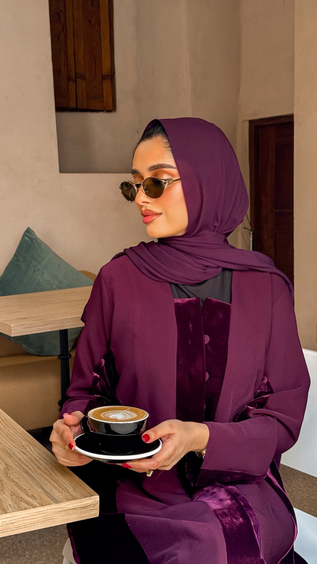 Purple Velvet And Crepe Abaya
