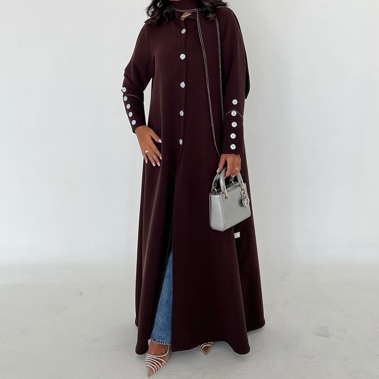 Brown Crepe With Shawl Abaya