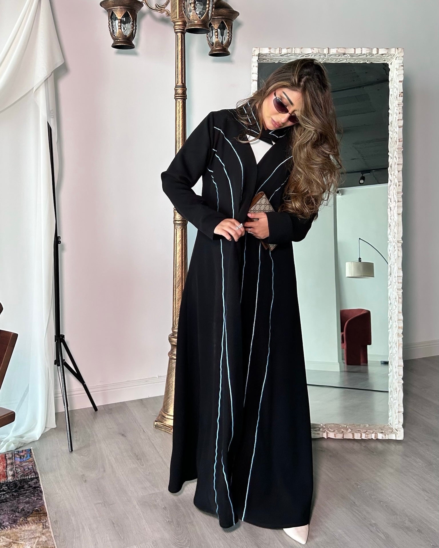 Black Lines Embroidery Abaya